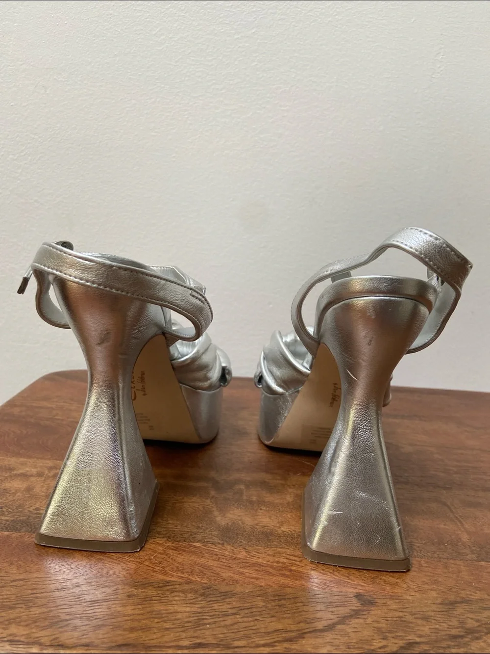Circus NY Audrea Silver Knot Platform Slingback Sculptural Heels